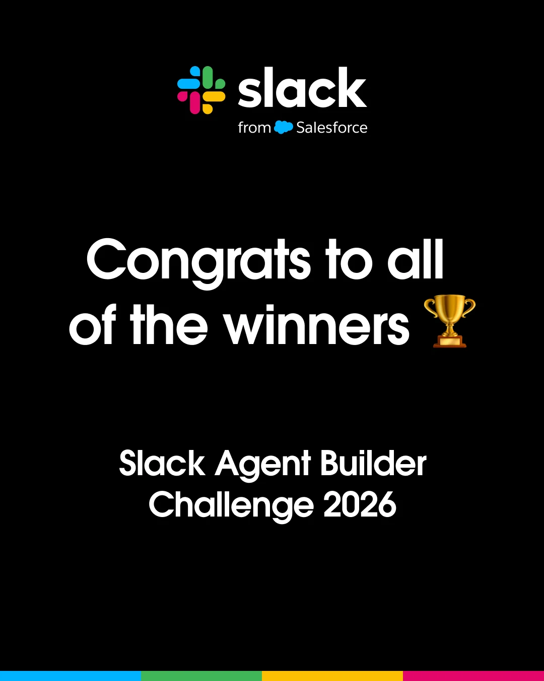Congrats to all the winners of the Slack Agent Builder Challenge 2026 — public x-twitter post media curated for social post design inspiration.