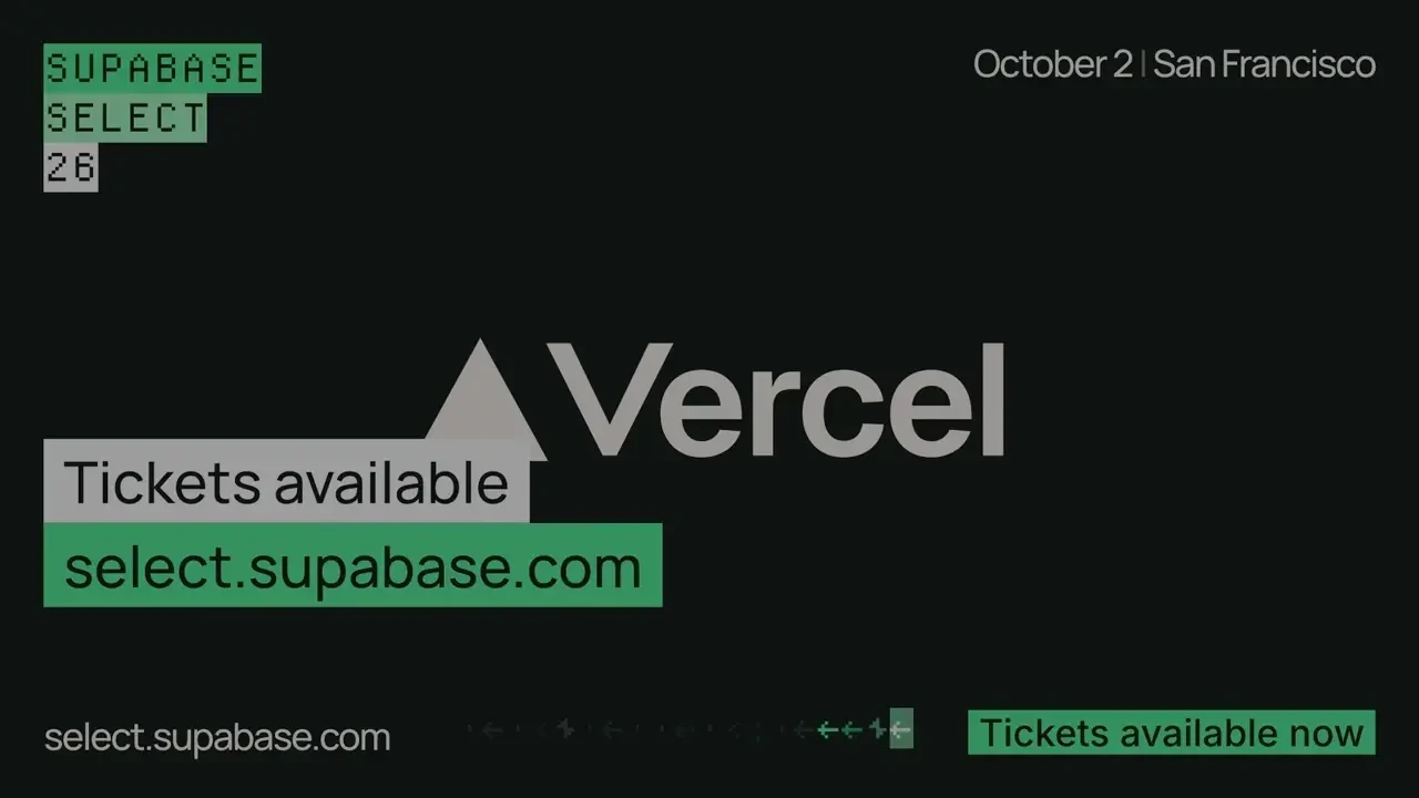 Vercel is a headline sponsor at Supabase Select 2026 — public x-twitter post media curated for social post design inspiration.