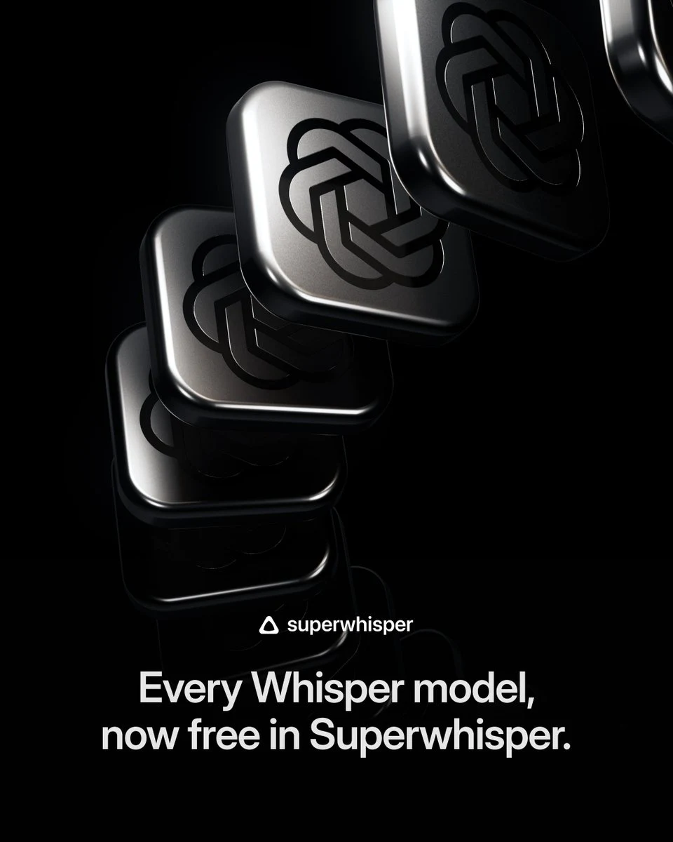 Superwhisper: We're making Whisper models free for all users — public x-twitter post media curated for social post design inspiration.