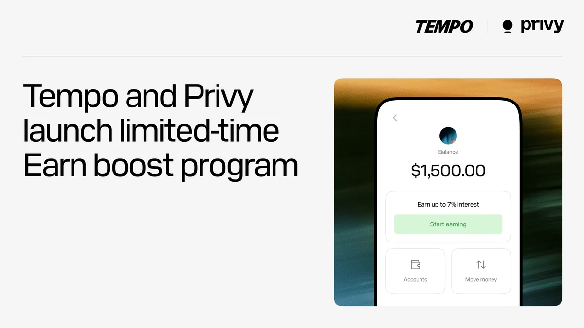 Tempo and @privy_io are launching a limited-time 7% Earn boost — public x-twitter post media curated for social post design inspiration.