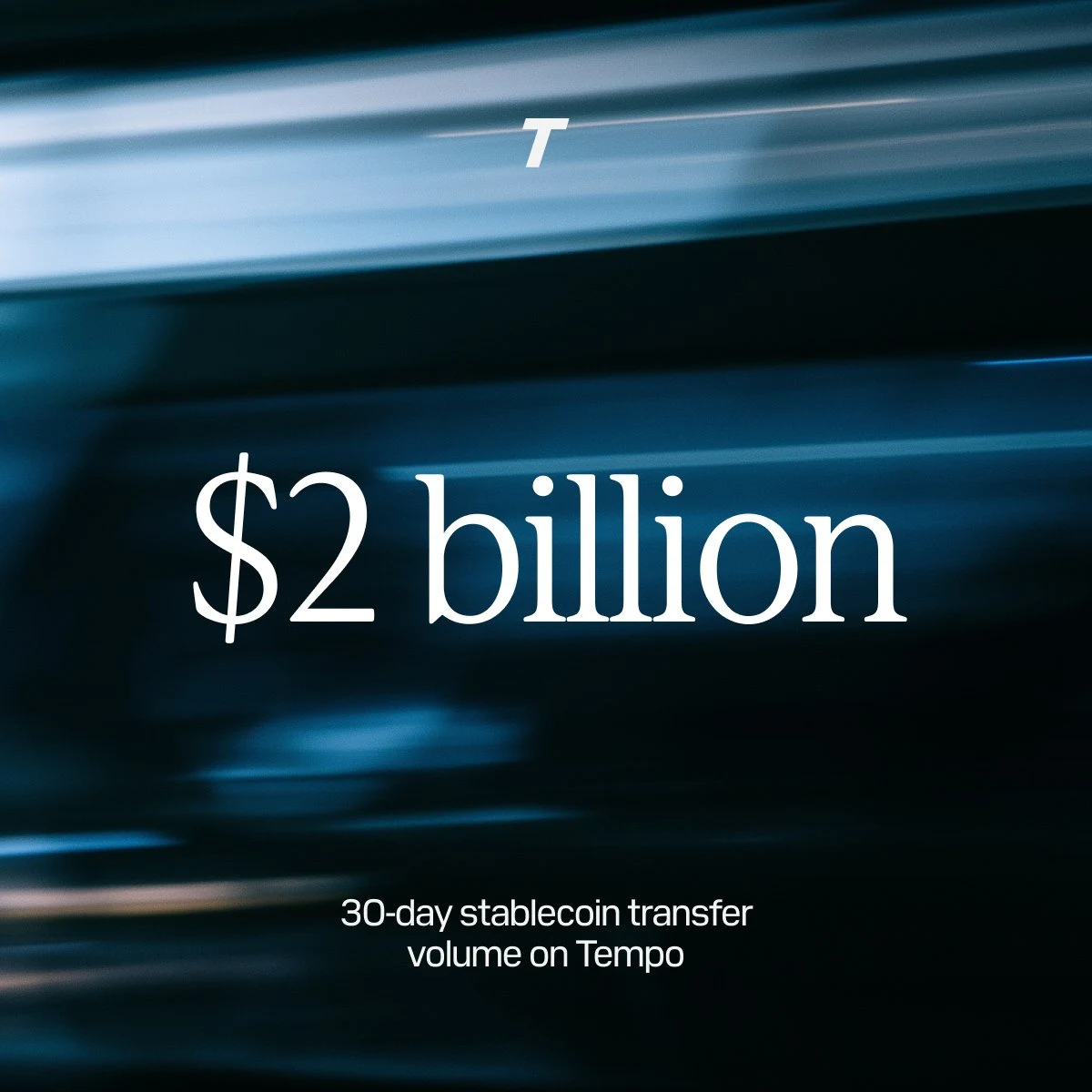 Tempo has crossed $2,000,000,000 in 30-day stablecoin transfer volume — public x-twitter post media curated for social post design inspiration.