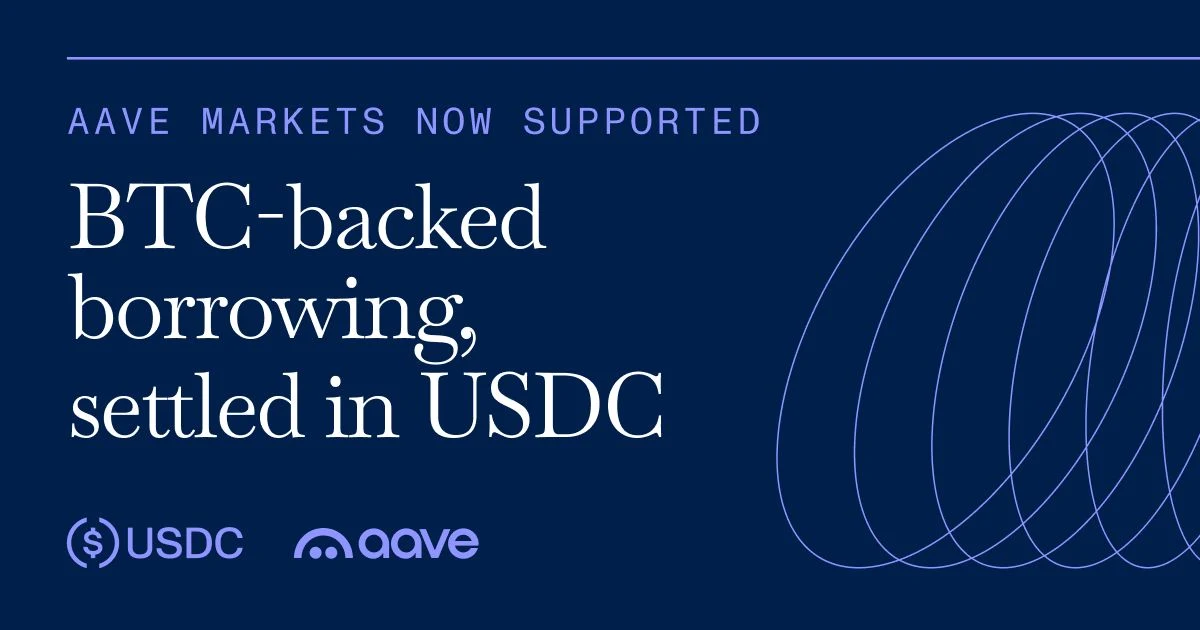 BTC-backed borrowing, settled in USDC — public x-twitter post media curated for social post design inspiration.