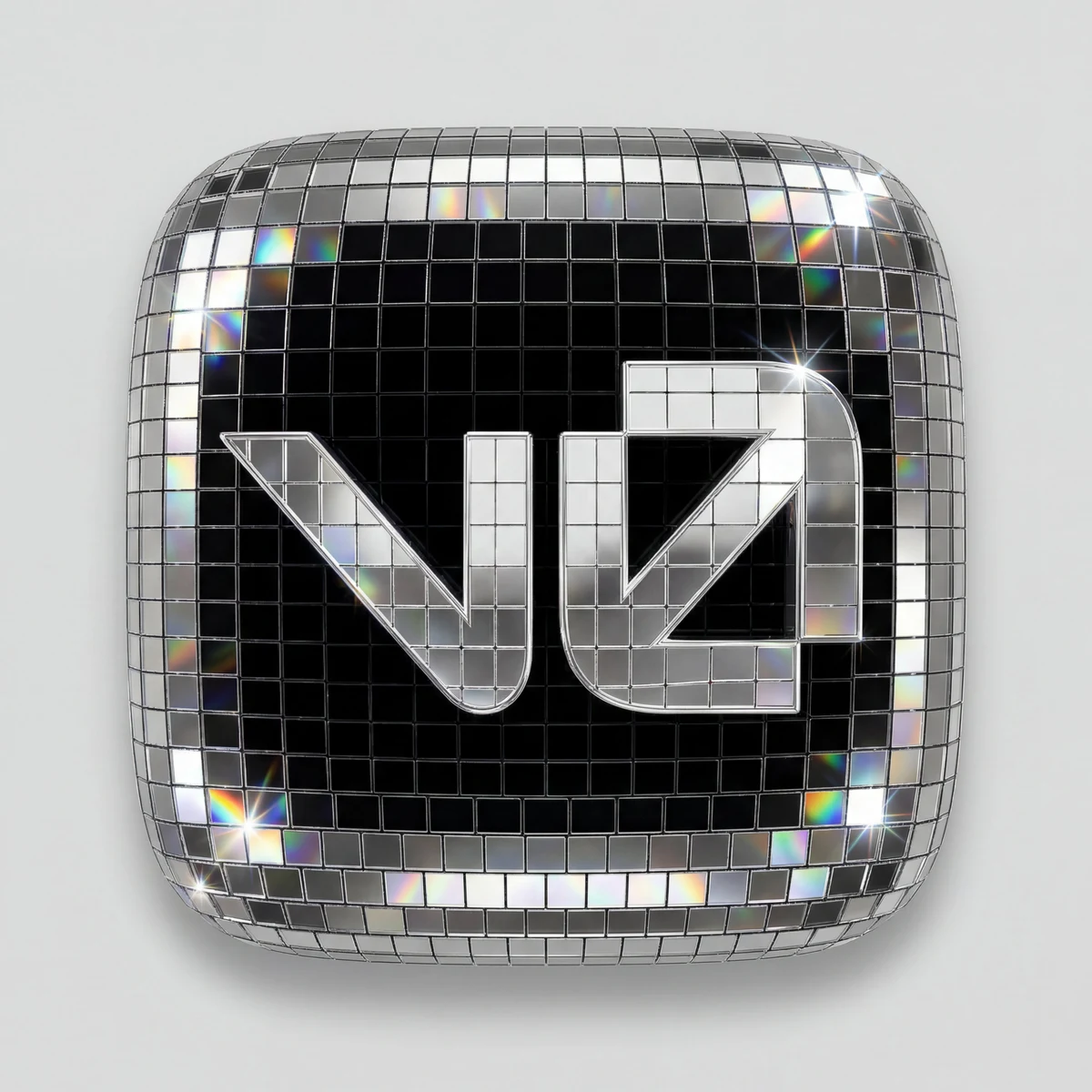 v0 disco app icon graphic featuring a mirrored disco-ball style icon treatment.
