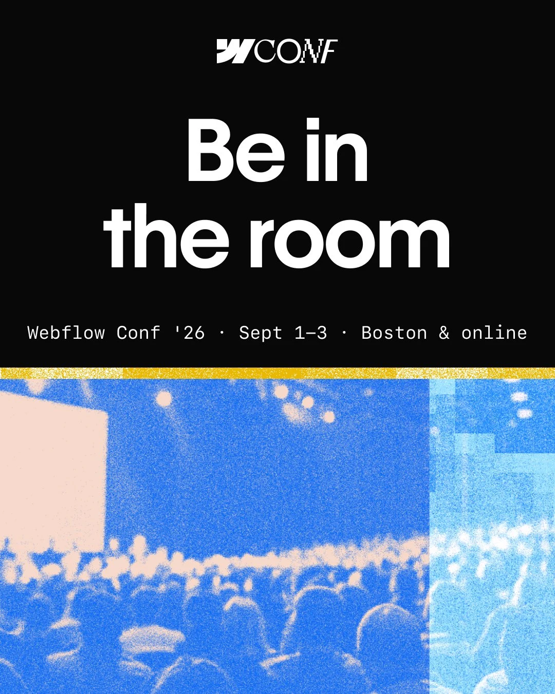 Webflow: Be in the room without being in Boston — public x-twitter post media curated for social post design inspiration.
