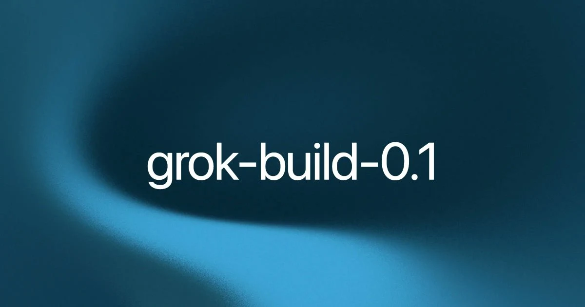 Neutral xAI launch card announcing Grok Build API public beta with model pricing and agentic coding context.