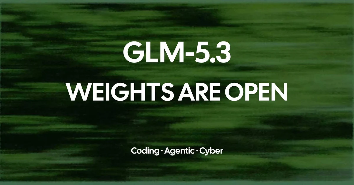 Z.ai: GLM-5.3 is now open-weight — public x-twitter post media curated for social post design inspiration.